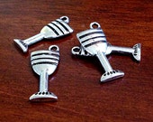 8 Wine Glass Charms, Antique Silver Charms, Double Sided Wine Glass Charms, 3-D Wine Glass Charms, Jewelry and Craft Supplies
