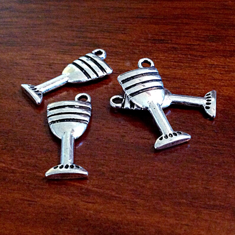 8 Wine Glass Charms Antique Silver Charms Double Sided Wine Etsy