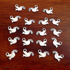 40pcs, Dove Charms, Dove with Olive Branch Charms, Bird Charms, Double Sided Dove Charms, Armor of God Charm, Craft Supplies, Findings