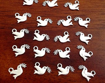25pcs, Dove Charms, Dove with Olive Branch Charms, Bird Charms, Double Sided Dove Charms, Armor of God Charm, Craft Supplies, Findings
