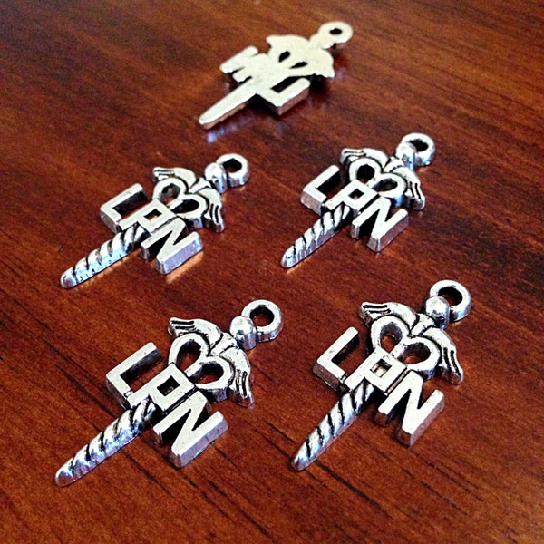 10 LPN Charms, Antique Silver Charms, Licensed Practical Nurse Charms, LPN Charms, Nursing Charms, Findings, Craft and Jewelry Supplies