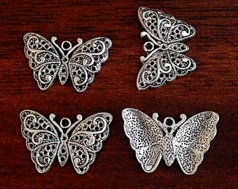 12 Silver Butterfly Charms, Antique Silver Butterfly Charms, Filigree Butterfly Charms, Butterfly Pendants, Dragonfly Charms, Findings