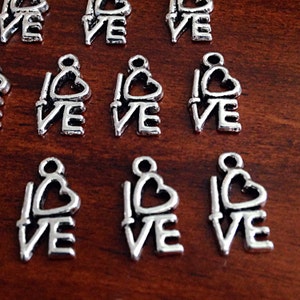 25pcs, Love Charms, Antique Silver Charms, Love Charms, Heart Charms, Word Charms, Letter Charms, Jewelry and Craft Supplies, Findings