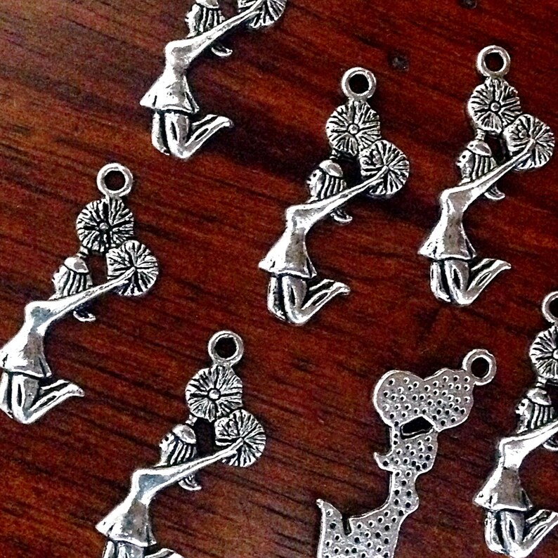 Bulk 40 Cheerleader Charms Antique Silver Charms Cheer Etsy