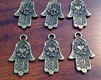 8 Large Hamsa Hand Charms, Antique Bronze Charms, Hamsa Hand Pendant, Buddhist Gifts, Yoga Charms, Om, Buddha, Crafts And Jewelry Supplies