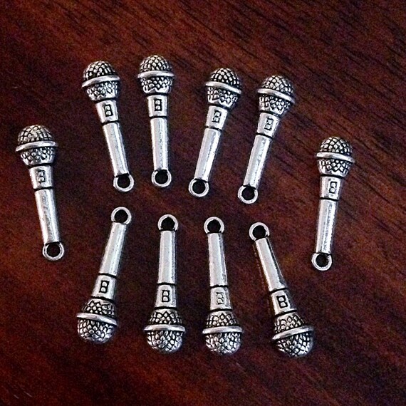 Bulk 20 Microphone Charms Antique Silver Charms Microphone Etsy