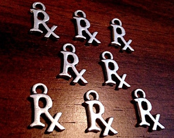 20pcs, RX Charms, Antique Silver Charms, RX Pendants, RX Pharmacy Charms, Pharmacist Charms, Prescription Charm, Medical Charms, Findings