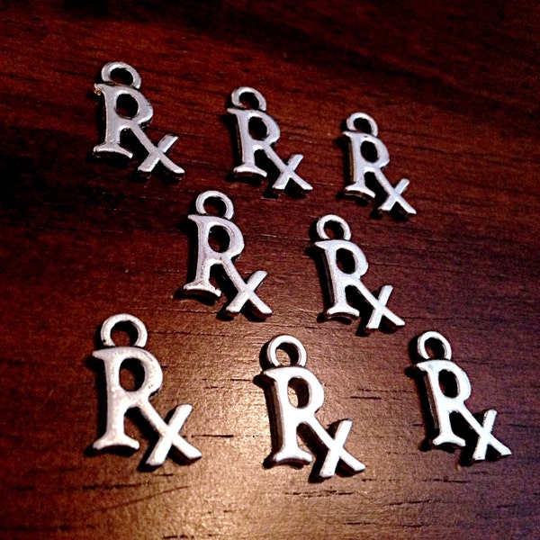 12pcs, RX Charms, Antique Silver Charms, RX Pendants, RX Pharmacy Charms, Pharmacist Charms, Prescription Charm, Medical Charms, Findings