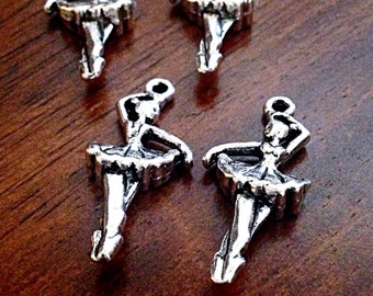 8 Dancing Charms, Ballerina Charms, Antique Silver Charms, Double Sided Charms, Ballerina Pendants, Findings, Craft and Jewelry Supplies