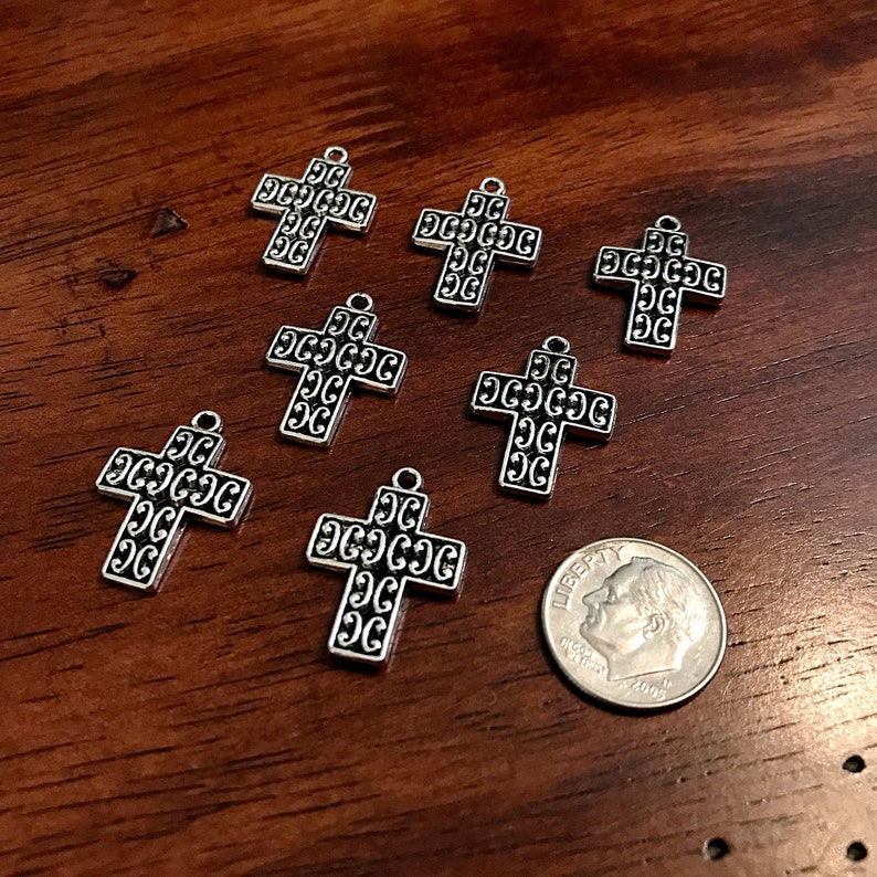 Puffed Cross Charms Cross Charms Small Silver Cross Charms Fancy Cross Charms Findings 20pcs Double Sided Cross Inside Cross Charms