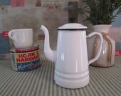 Vintage White with Black Trim Enamel Ware Coffee Pot. Perfect Decor for a Farmhouse or a Cabin in the Woods