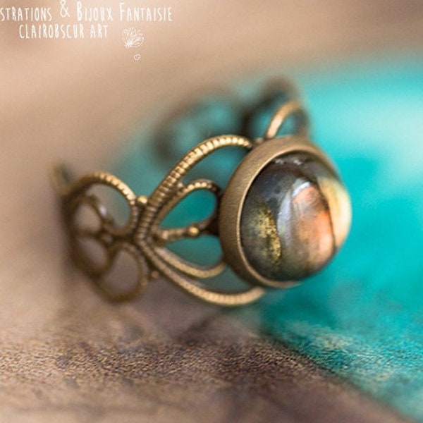 Bague Elfique Labradorite "Elwing" ajustable