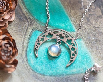 Collana in Labradorite “SIRONA” in Acciaio Inossidabile, Misura della Catena a Scelta