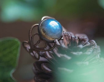 Bague Elfique Labradorite "Elwing" ajustable