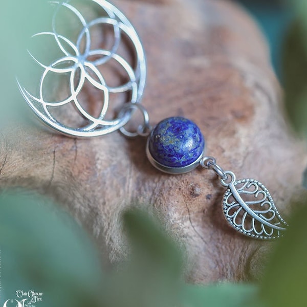 Collier Lapis Lazuli "Fleur de vie" pierre naturelle, breloque au choix