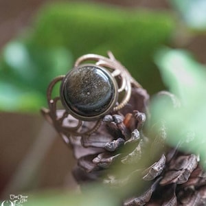 Adjustable Golden Obsidian Elven Ring &quot;Elwing&quot;