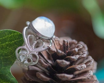 Bague Elfique Pierre de Lune "Elwing" ajustable