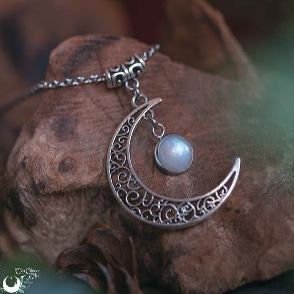 Collier Pierre de Lune Arc-en-ciel Luna, taille de la chaine au choix