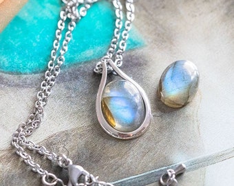 Collana Labradorite Éiréné in argento 925 e acciaio inossidabile, regolabile