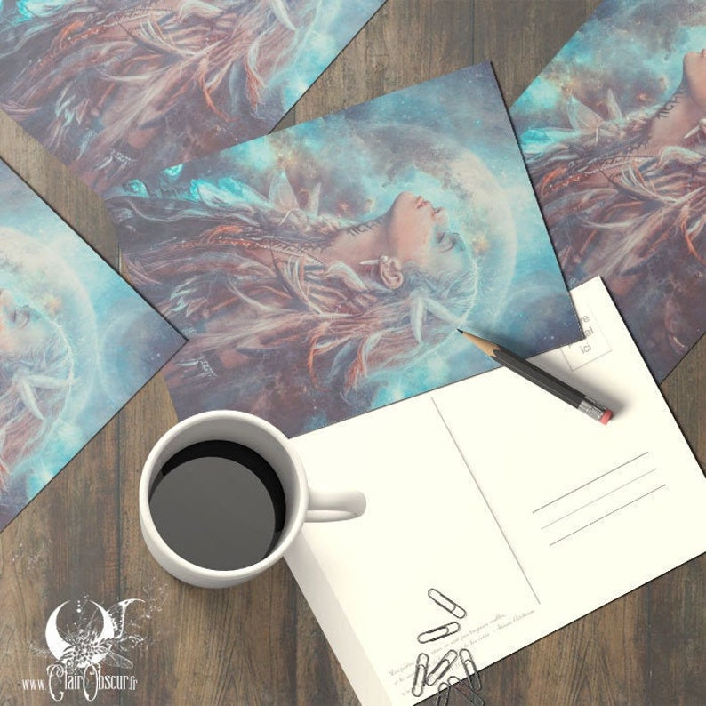 Carte postale au choix 10x15cm - Illustration fantasy et spirituelle Indigo