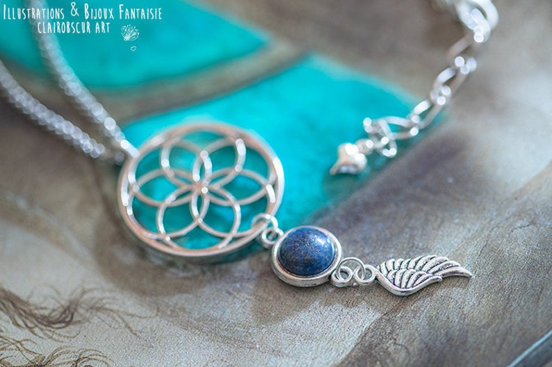 breloque au choix Collier Lapis Lazuli Fleur de vie pierre naturelle
