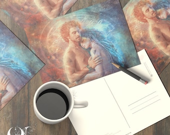 Carte postale au choix 10x15cm - Couple - Illustration fantasy et spirituelle