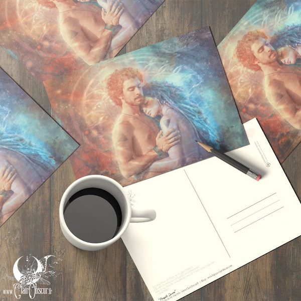Carte postale au choix 10x15cm - Couple - Illustration fantasy et spirituelle