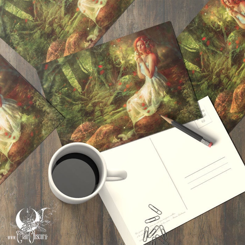 Carte postale au choix 10x15cm - Illustration fantasy et spirituelle Broceliande