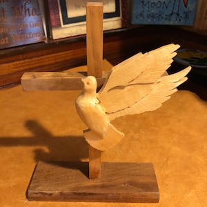 Intarsia Dove with Cross Statue/Handmade/Free Shipping!