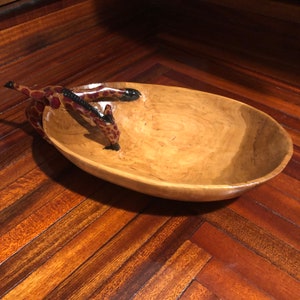 Hand-Carved African Teak Large Giraffe Bowl/Hand-Carved Wooden African Bowl/Free Shipping! #12091324