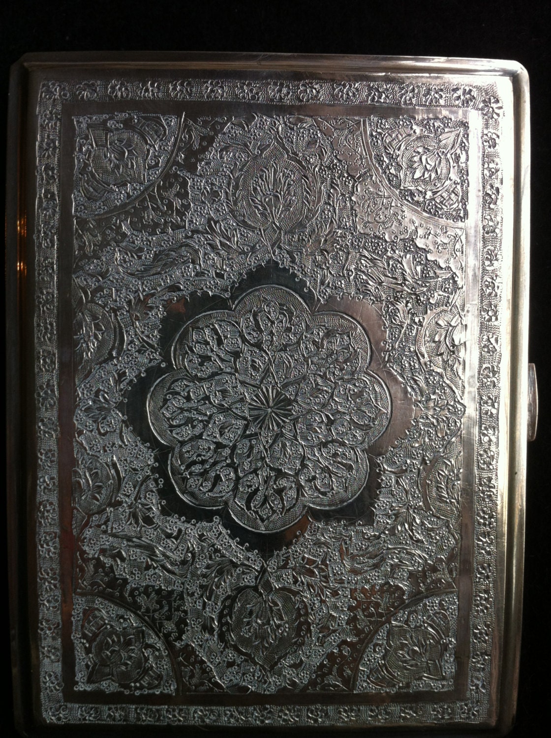 silver cigarette case value Vintage Persian Silver Hand-chased Cigarette Case/free Shipping!