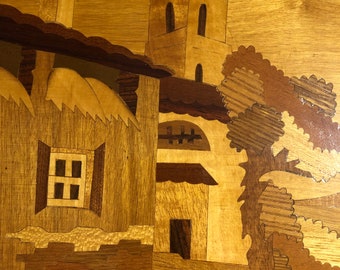 Vintage Sorrento Inlaid Marquetry Landscape Plaque from Italy/Free Shipping!
