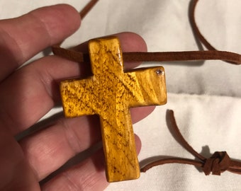 Hand-Carved Wooden Cross Necklace/Handmade Wooden Cross/Free Shipping! #21120423
