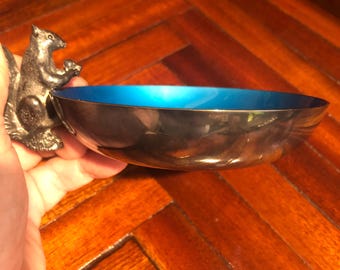 ヴィンテージ りすのシルバートレイ Reed and Barton 593 Vintage Reed and Barton 593 Blue Enamel and Silver-plate Nut Dish