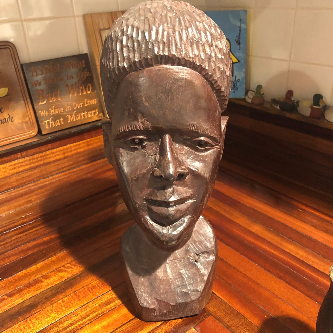Vintage Ironwood Shona Male Bust Carving/south African Sculpture/head