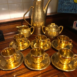 Vintage  Wheeling/Stouffer/Bavarian Gold Coffee Pot Set/Free Shipping!