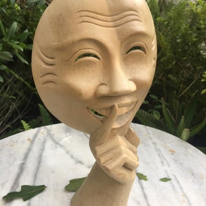 Hibiscus Wood Balinese Hand-Carved/Statuette Mask/Silence is Golden/Speak No Evil/Free Shipping!