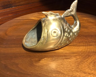 Vintage Iridescent Blue Silver Gold Ceramic Fish Ashtray 1950s