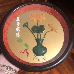 Vintage Chines Faux Jade Shadowbox Wall Plaque/Jadeite/Bakelite Art/Free Shipping!