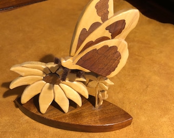 Handmade intarsia Butterfly and Flower Statue/Free Shipping!