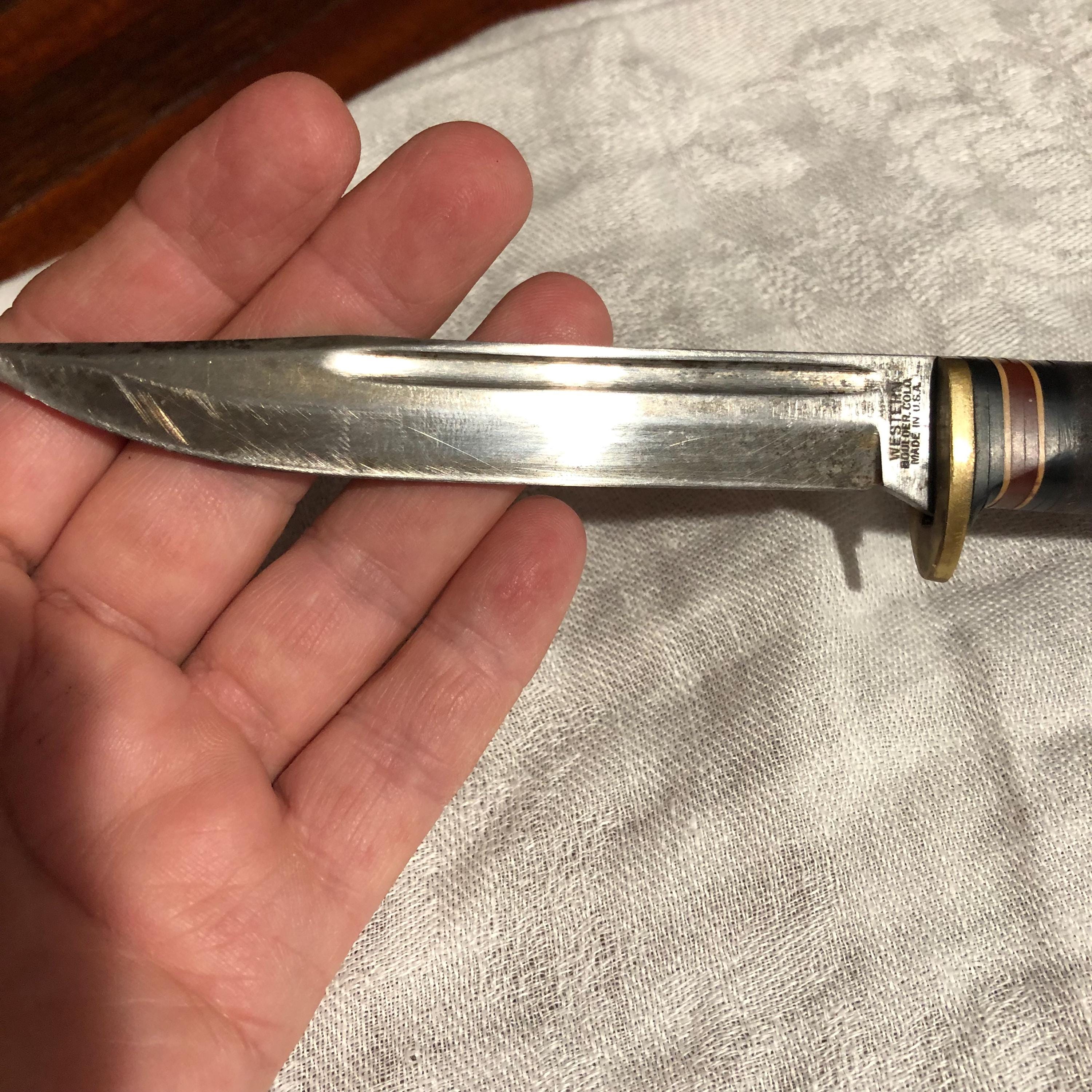 Vintage Western L-48-A Leather-stacked Handle Fixed Blade Knife