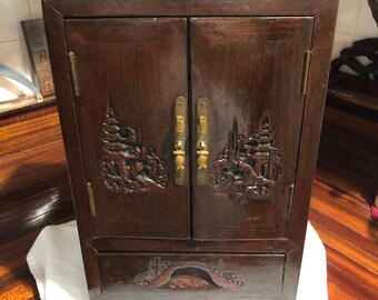 Vintage Chinese Wooden Jewelry Box/Chinese Wood Carved Jewelry Box/Free Shipping! #43050924