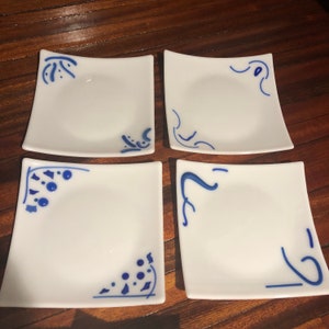 Set of Four Square Porcelain Sushi Plates/Free Shipping! Set #1