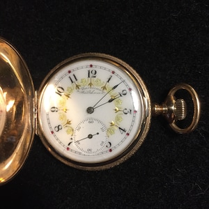 Antique Waltham Seaside Fancy Dial/Double Hunter/ Working Pocket Watch 6s Very Rare