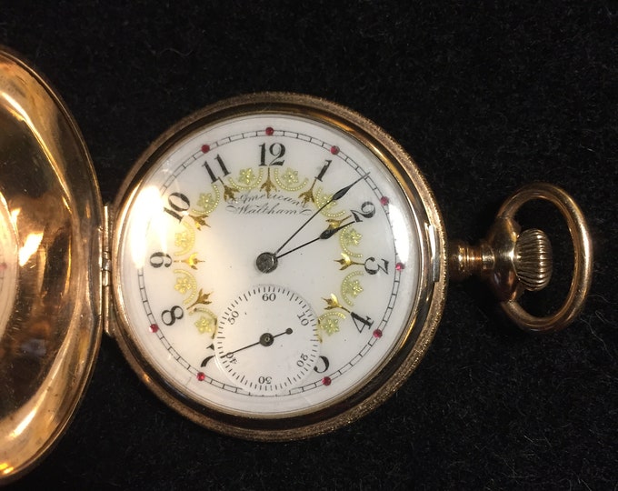 Antique Waltham Seaside Fancy Dial/Double Hunter/ Working Pocket Watch 6s Very Rare
