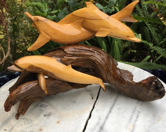 Hand-Carved Wood Dolphin Sculpture/One of a Kind Sculpture/Free Shipping!