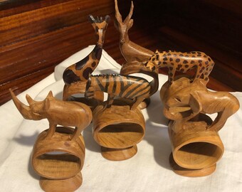 Vintage Set of Six African Teak Safari Animal Napkin Holders/Free Shipping! #50051124