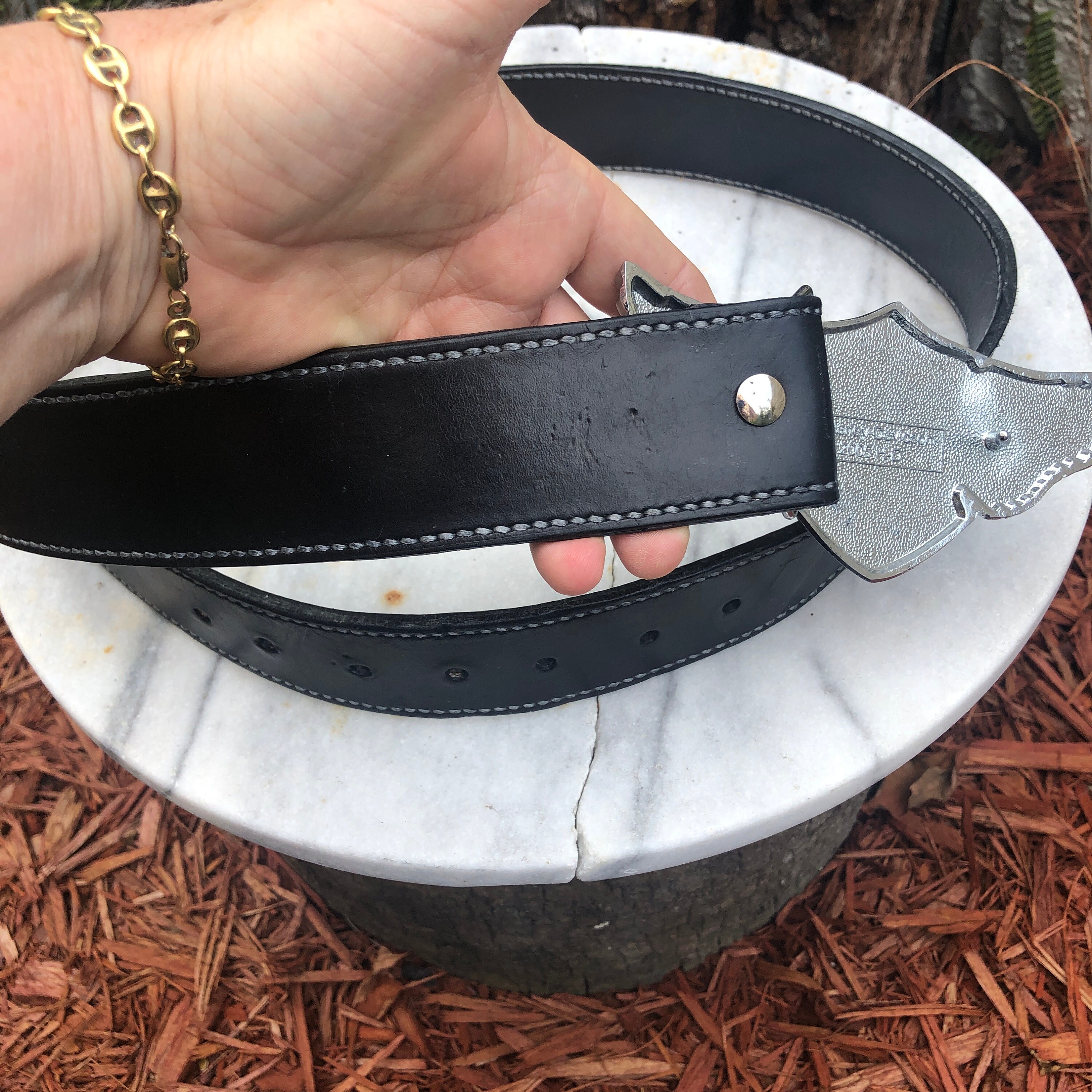 Handmade/hand-stitched Black Leather Belt With Harley Davidson