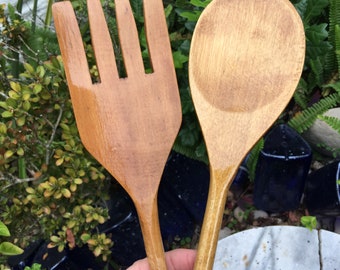 Vintage Large Wooden Salad Server/Salad Tongs/Free Shipping!