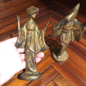 Pair of Japanese Cast Iron Geisha Figurines/Cast Iron Asian Geisha Figurines/Free Shipping! #74060125/10
